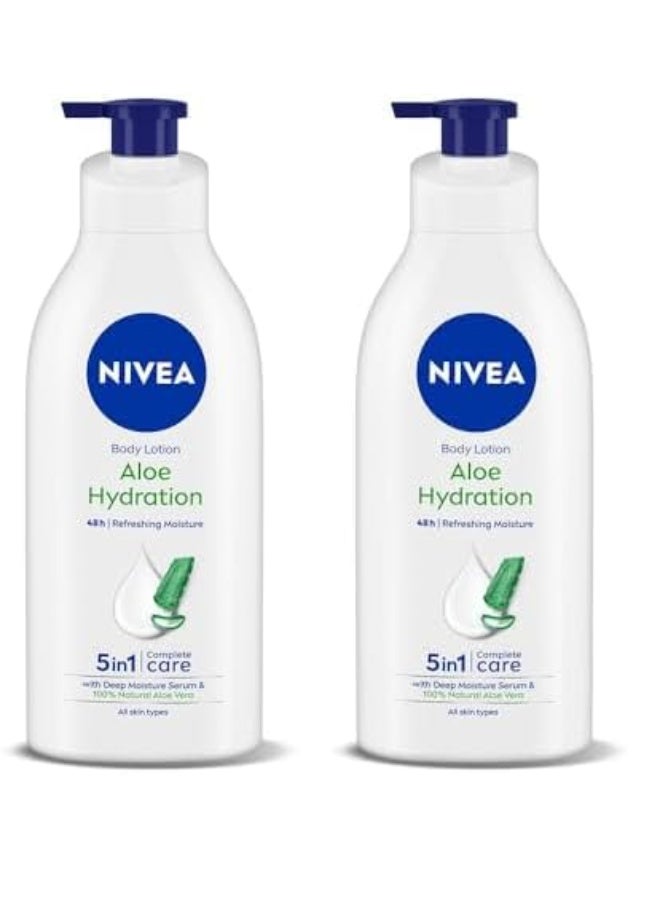 NIVEA Aloe Hydration Body Lotion 600 ml | 48 H Moisturization | Refreshing Hydration | Non Sticky Feel | With Goodness of Aloe Vera For Instant Hydration In Summer | For Men & Women (Pack of 2) - Image 1